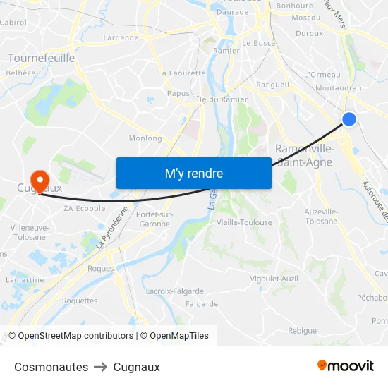 Cosmonautes to Cugnaux map