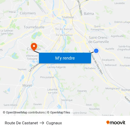 Route De Castanet to Cugnaux map