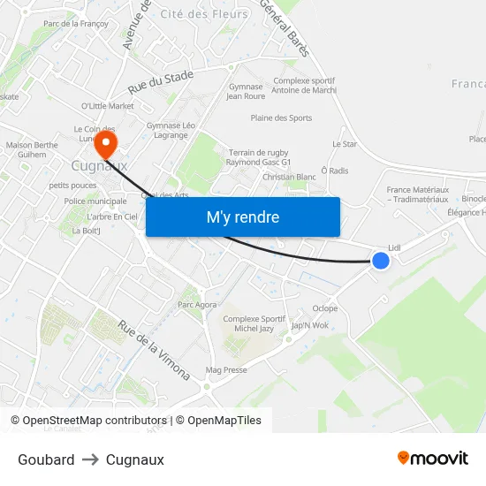 Goubard to Cugnaux map