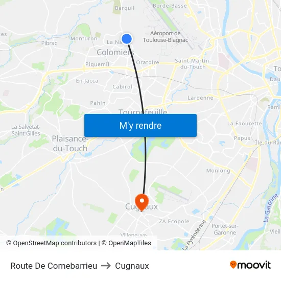 Route De Cornebarrieu to Cugnaux map