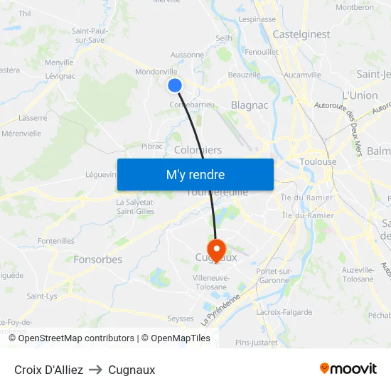 Croix D'Alliez to Cugnaux map