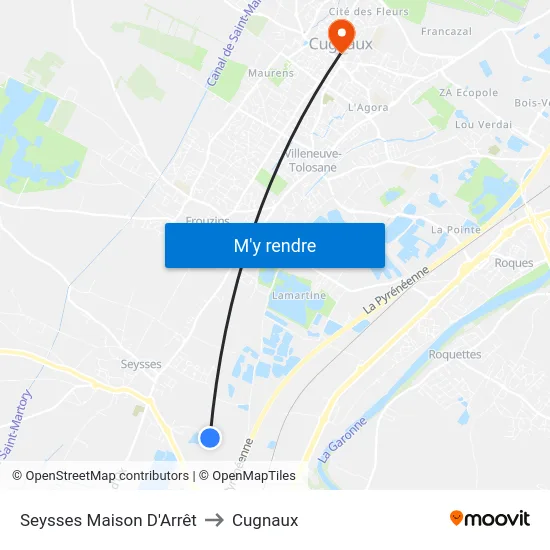 Seysses Maison D'Arrêt to Cugnaux map