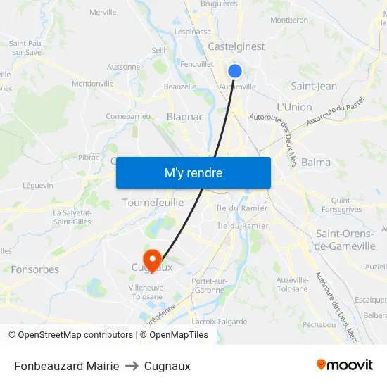 Fonbeauzard Mairie to Cugnaux map