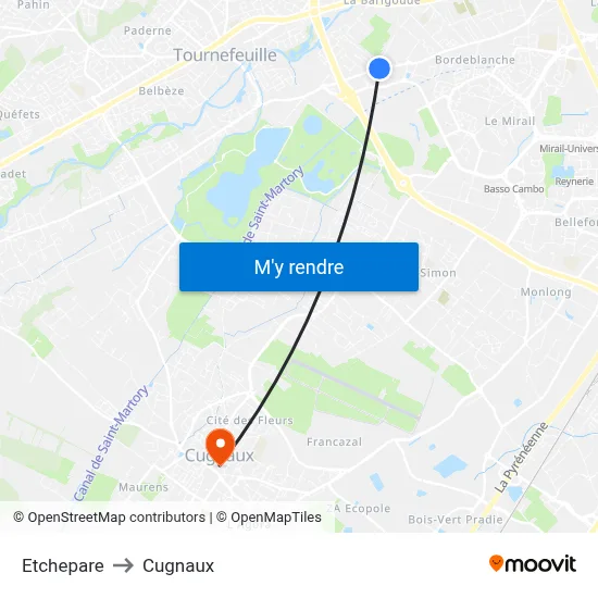 Etchepare to Cugnaux map