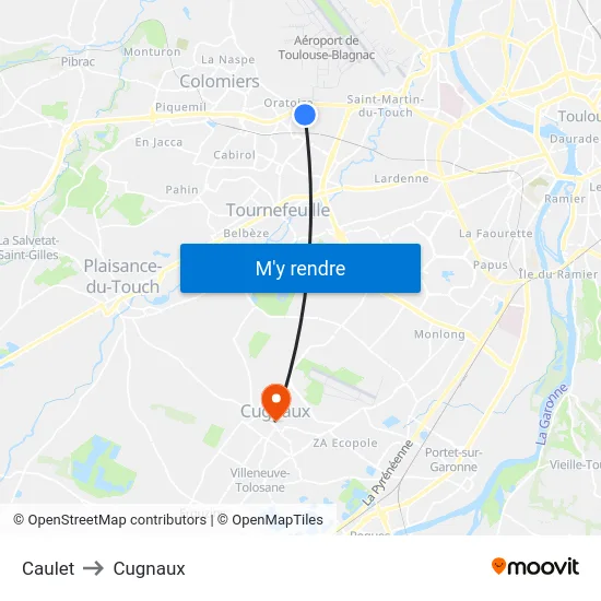 Caulet to Cugnaux map