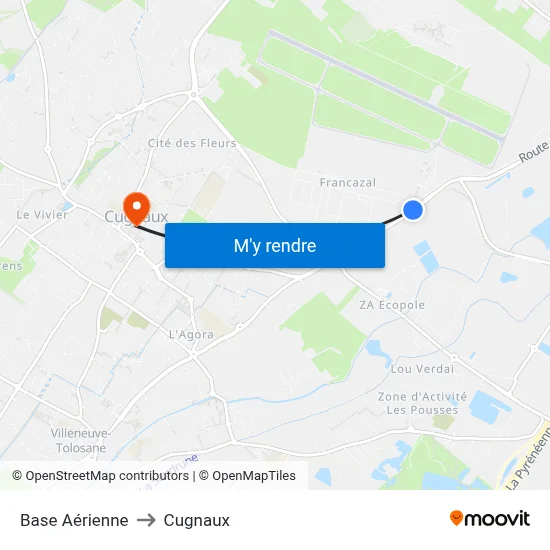 Base Aérienne to Cugnaux map