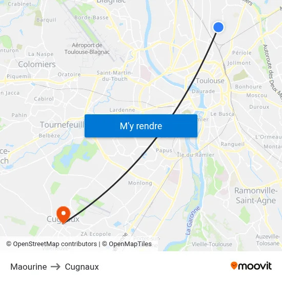 Maourine to Cugnaux map