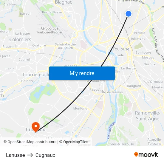 Lanusse to Cugnaux map