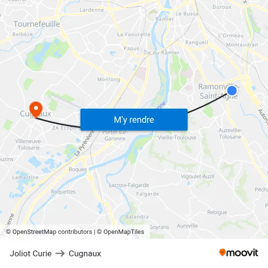 Joliot Curie to Cugnaux map