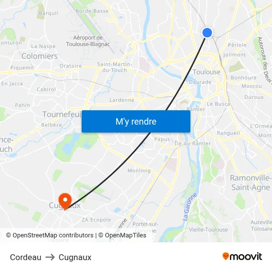 Cordeau to Cugnaux map