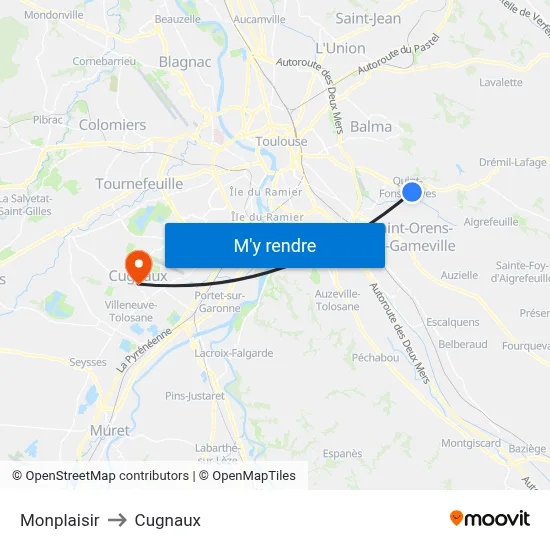 Monplaisir to Cugnaux map