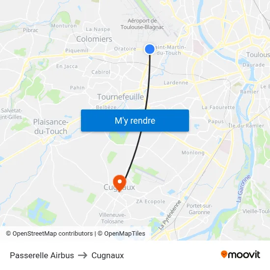 Passerelle Airbus to Cugnaux map