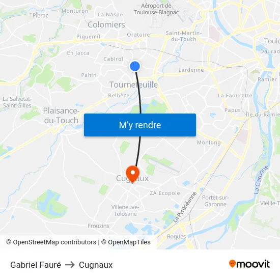 Gabriel Fauré to Cugnaux map