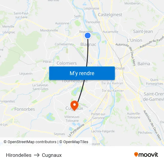 Hirondelles to Cugnaux map