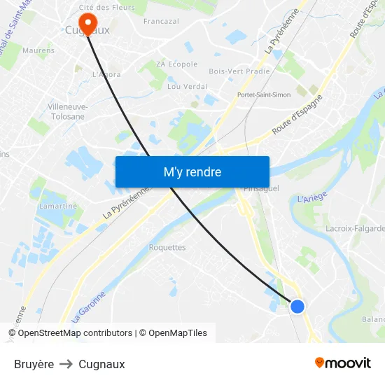 Bruyère to Cugnaux map