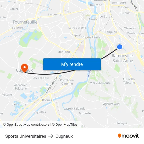 Sports Universitaires to Cugnaux map