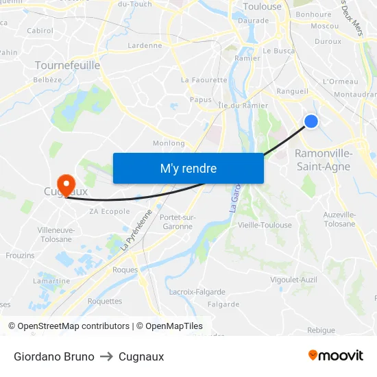 Giordano Bruno to Cugnaux map