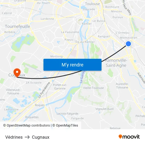 Védrines to Cugnaux map