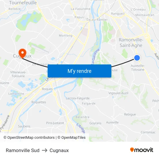 Ramonville Sud to Cugnaux map