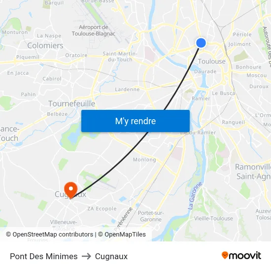 Pont Des Minimes to Cugnaux map