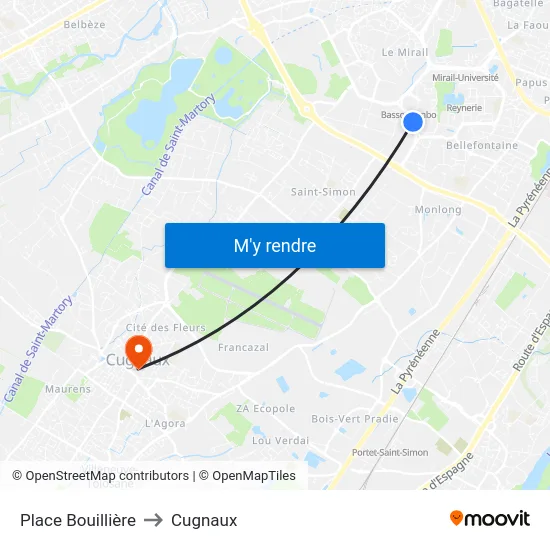 Place Bouillière to Cugnaux map
