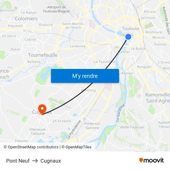 Pont Neuf to Cugnaux map