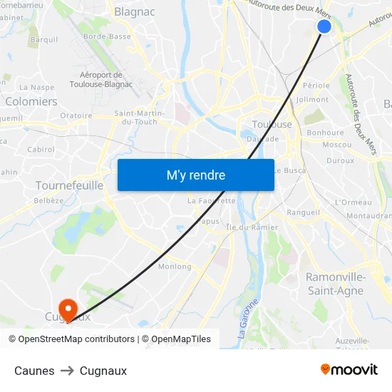 Caunes to Cugnaux map