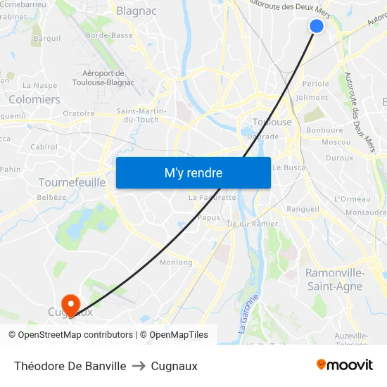 Théodore De Banville to Cugnaux map