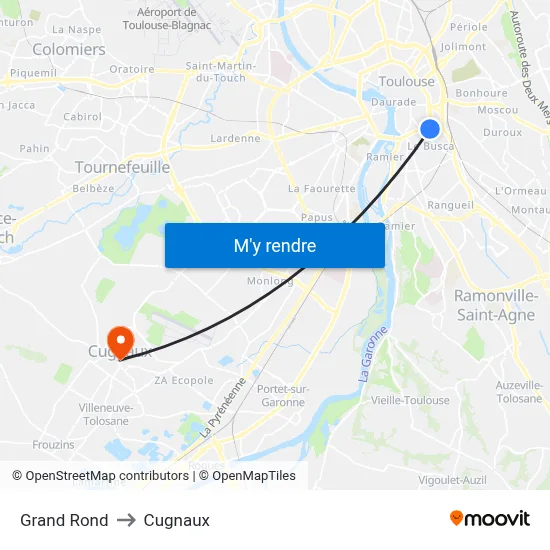 Grand Rond to Cugnaux map