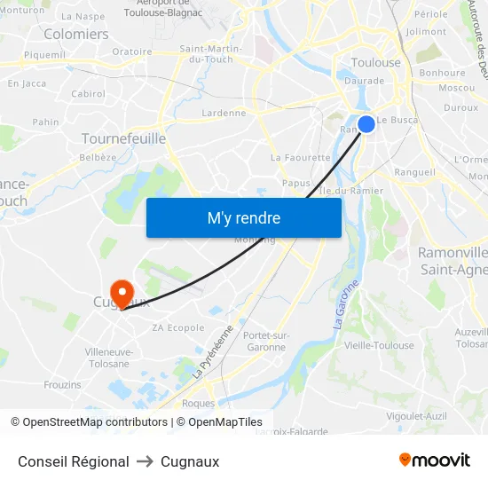 Conseil Régional to Cugnaux map