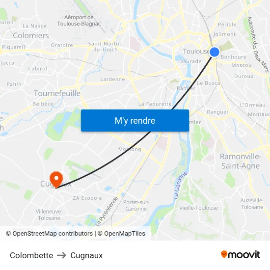 Colombette to Cugnaux map