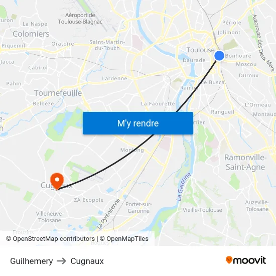 Guilhemery to Cugnaux map