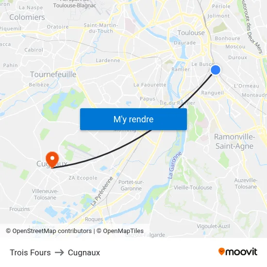Trois Fours to Cugnaux map