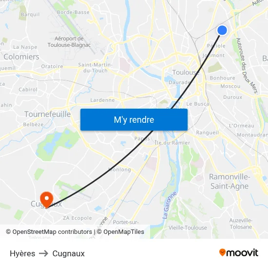 Hyères to Cugnaux map