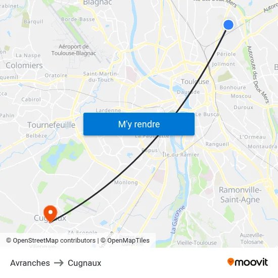 Avranches to Cugnaux map