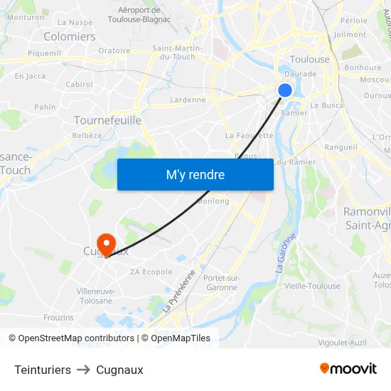 Teinturiers to Cugnaux map
