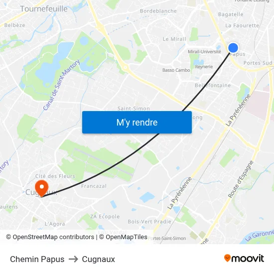 Chemin Papus to Cugnaux map