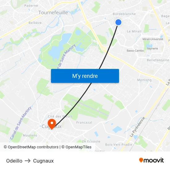 Odeillo to Cugnaux map