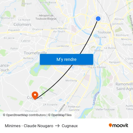 Minimes - Claude Nougaro to Cugnaux map