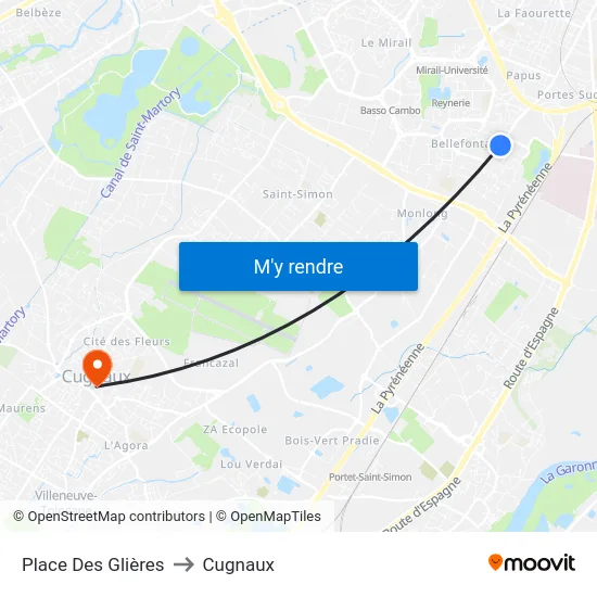 Place Des Glières to Cugnaux map