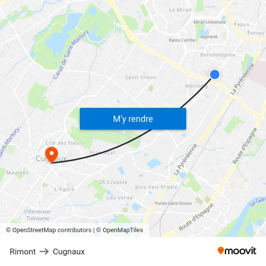 Rimont to Cugnaux map