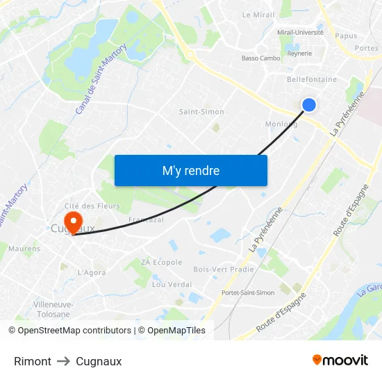 Rimont to Cugnaux map
