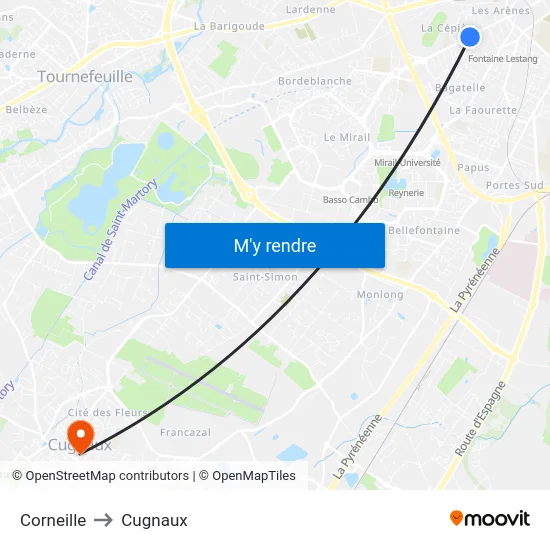 Corneille to Cugnaux map
