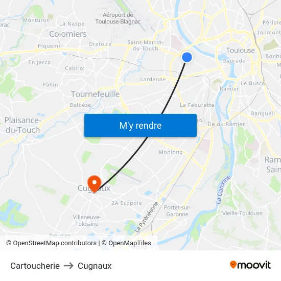Cartoucherie to Cugnaux map
