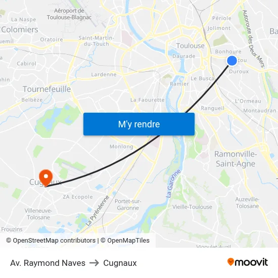 Av. Raymond Naves to Cugnaux map