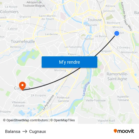 Balansa to Cugnaux map