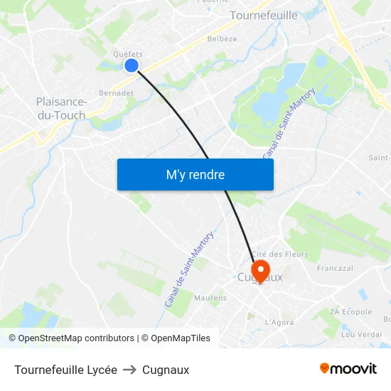 Tournefeuille Lycée to Cugnaux map