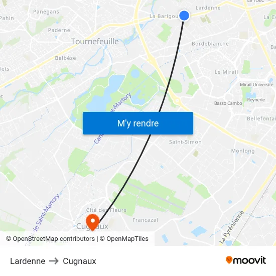 Lardenne to Cugnaux map
