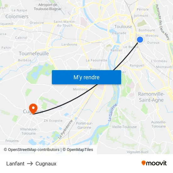 Lanfant to Cugnaux map