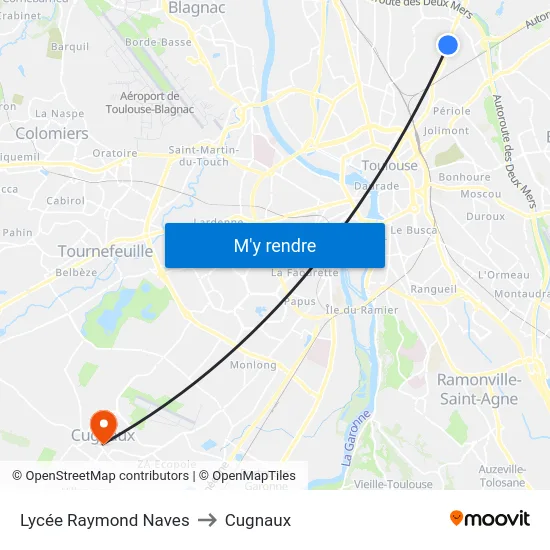 Lycée Raymond Naves to Cugnaux map